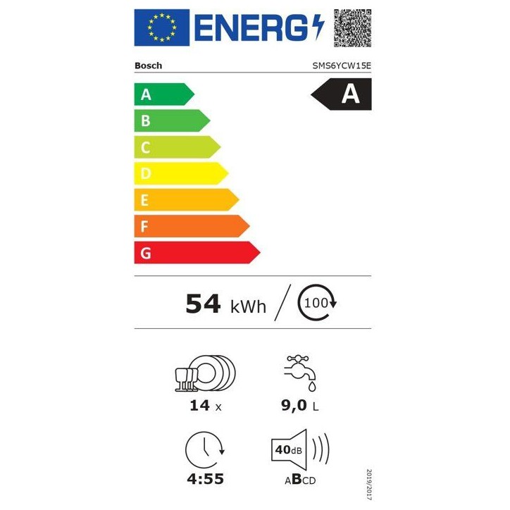 Lave-vaisselle pose libre BOSCH SMS6YCW15E SER6 - 14 couverts - Induction - L60cm - 40 dB - Classe A - tiroir a couverts - Blanc Lave-vaisselle pose libre BOSCH SMS6YCW15E SER6 - 14 couverts - Induction - L60cm - 40 dB - Classe A - tiroir a couverts - Blanc