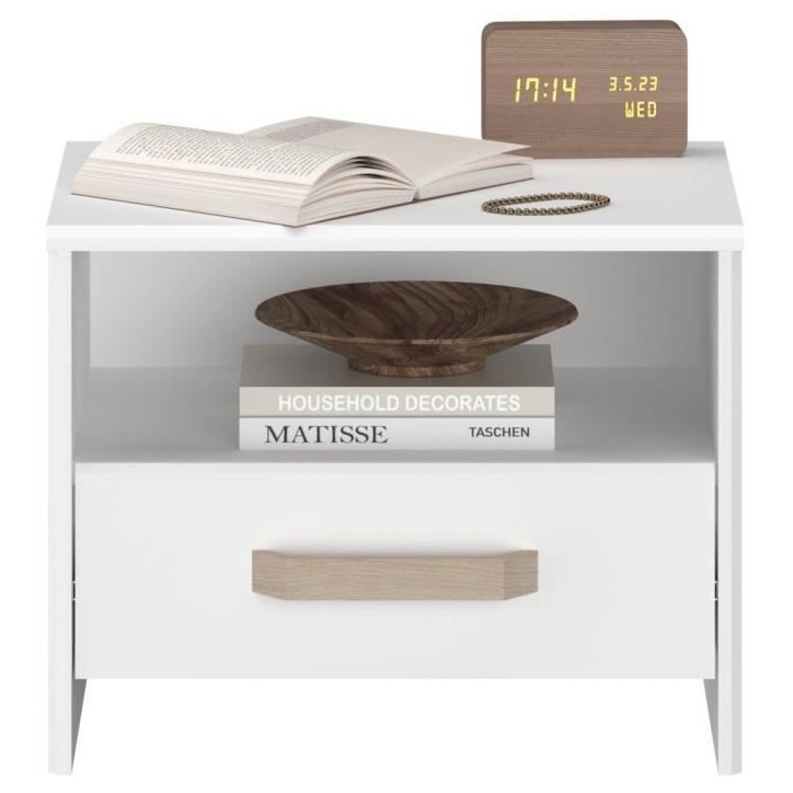 Chambre complete adulte - DREAM - Lit 140x190/200 cm + 2 chevets + armoire - Décor blanc et chene - PARISOT
