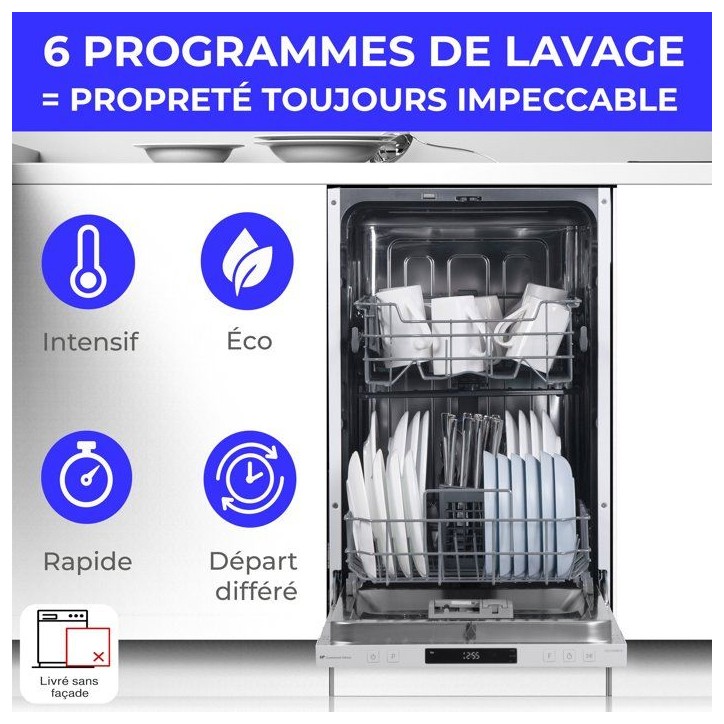Lave-vaisselle encastrable CONTINENTAL EDISON CELV1044CFI - 10 couverts - Induction - L45cm - 44 dB - Blanc Lave-vaisselle encastrable CONTINENTAL EDISON CELV1044CFI - 10 couverts - Induction - L45cm - 44 dB - Blanc