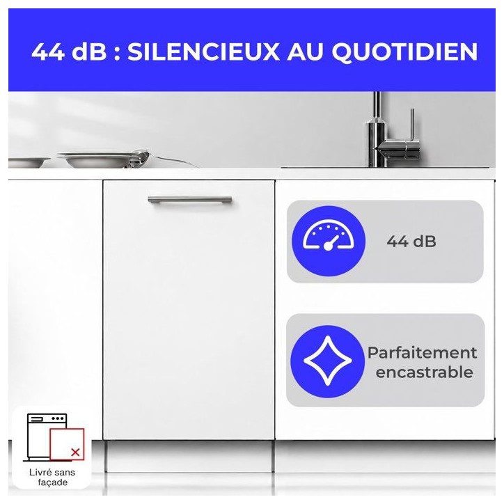 Lave-vaisselle encastrable CONTINENTAL EDISON CELV1044CFI - 10 couverts - Induction - L45cm - 44 dB - Blanc Lave-vaisselle encastrable CONTINENTAL EDISON CELV1044CFI - 10 couverts - Induction - L45cm - 44 dB - Blanc