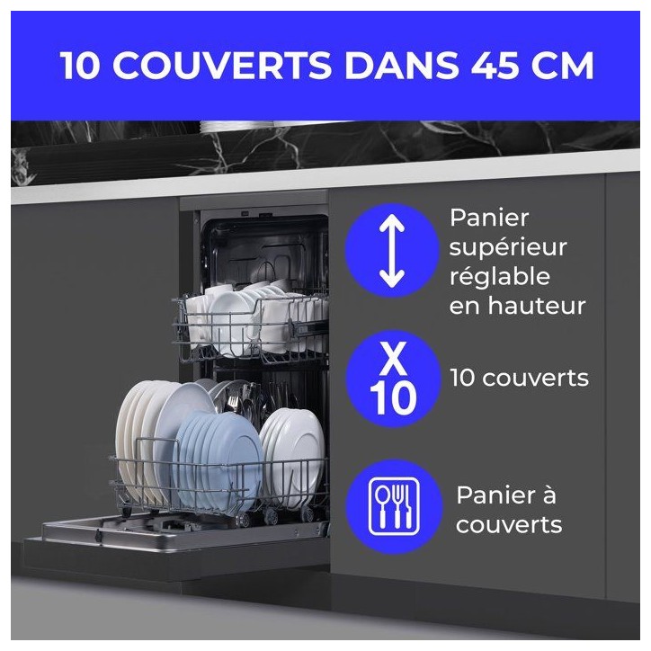Lave-vaisselle pose libre CONTINENTAL EDISON CELV1044CS - 10 couverts - Induction - L45cm - 44 dB - Silver Lave-vaisselle pose libre CONTINENTAL EDISON CELV1044CS - 10 couverts - Induction - L45cm - 44 dB - Silver