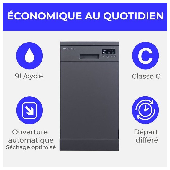 Lave-vaisselle pose libre CONTINENTAL EDISON CELV1044CS - 10 couverts - Induction - L45cm - 44 dB - Silver Lave-vaisselle pose libre CONTINENTAL EDISON CELV1044CS - 10 couverts - Induction - L45cm - 44 dB - Silver