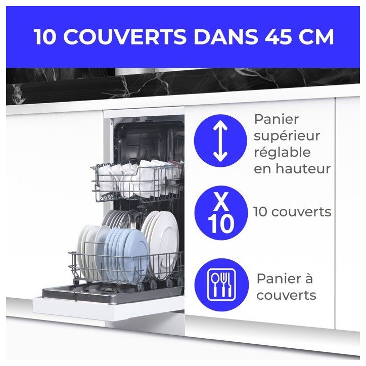 Lave-vaisselle pose libre CONTINENTAL EDISON CELV1044CW - 10 couverts - Induction - L45cm - 44 dB - Blanc
