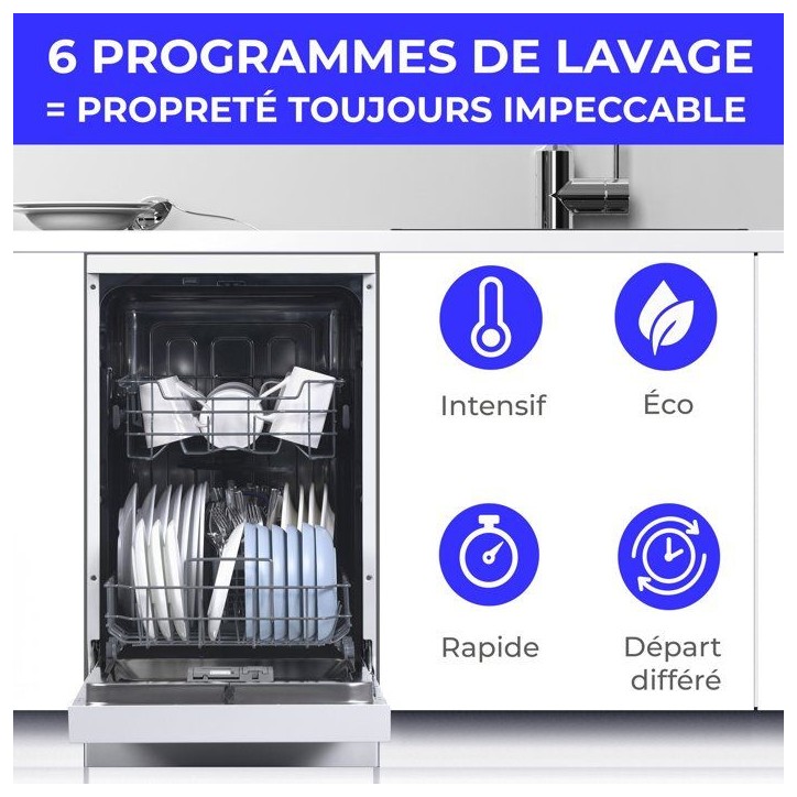 Lave-vaisselle pose libre CONTINENTAL EDISON CELV1044CW - 10 couverts - Induction - L45cm - 44 dB - Blanc
