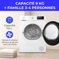 Seche-linge pompe a chaleur CONTINENTAL EDISON CESL9PCWD - 9 kg - L60cm - Classe D - Blanc