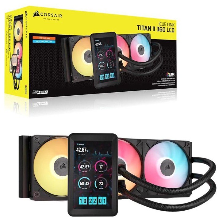 CORSAIR - iCUE LINK TITAN II 360 RX LCD - Watercooling CPU - 360 mm CORSAIR - iCUE LINK TITAN II 360 RX LCD - Watercooling CPU - 360 mm