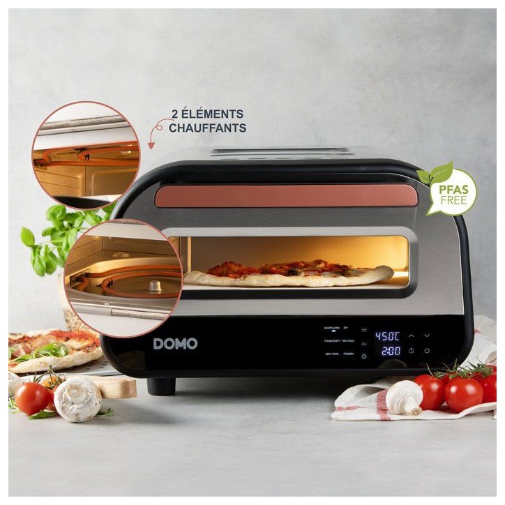 Four a pizza électrique - DOMO - Genius DO9177PZ - Pierre réfractaire 32 cm - Température jusqu'a 450°C - 6 programmes Four a pizza électrique - DOMO - Genius DO9177PZ - Pierre réfractaire 32 cm - Température jusqu'a 450°C - 6 programmes