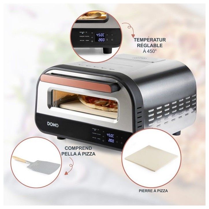 Four a pizza électrique - DOMO - Genius DO9177PZ - Pierre réfractaire 32 cm - Température jusqu'a 450°C - 6 programmes Four a pizza électrique - DOMO - Genius DO9177PZ - Pierre réfractaire 32 cm - Température jusqu'a 450°C - 6 programmes