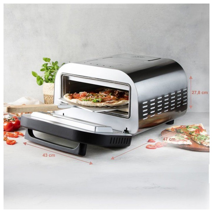 Four a pizza électrique - DOMO - Genius DO9177PZ - Pierre réfractaire 32 cm - Température jusqu'a 450°C - 6 programmes Four a pizza électrique - DOMO - Genius DO9177PZ - Pierre réfractaire 32 cm - Température jusqu'a 450°C - 6 programmes