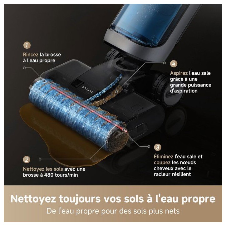DREAME H14 Pro TangleCut - Aspirateur Laveur sans fil - 18 kPa - Design Plat 180° - Nettoyage de la Brosse 60°C - Séchage sil DREAME H14 Pro TangleCut - Aspirateur Laveur sans fil - 18 kPa - Design Plat 180° - Nettoyage de la Brosse 60°C - Séchage sil