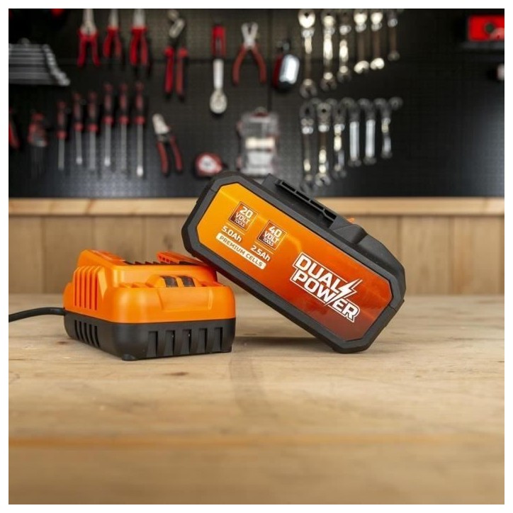 Batterie et chargeur - Dual Power - POWDP90640 - Batterie 2,5Ah/5,0Ah de 2x20V et chargeur - Outils de bricolage sans Fil Batterie et chargeur - Dual Power - POWDP90640 - Batterie 2,5Ah/5,0Ah de 2x20V et chargeur - Outils de bricolage sans Fil
