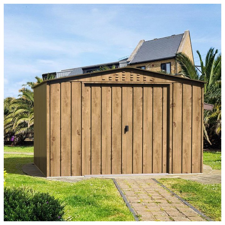 Abri de jardin en métal imitation bois - DURAMAX - 7,75m² + kit d'ancrage - Epaisseur 0,33 mm