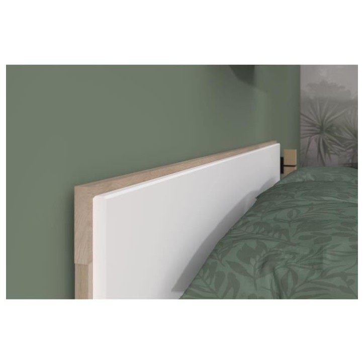 Chambre complete adulte - DREAM - Lit 140x190/200 cm + 2 chevets + armoire - Décor blanc et chene - PARISOT