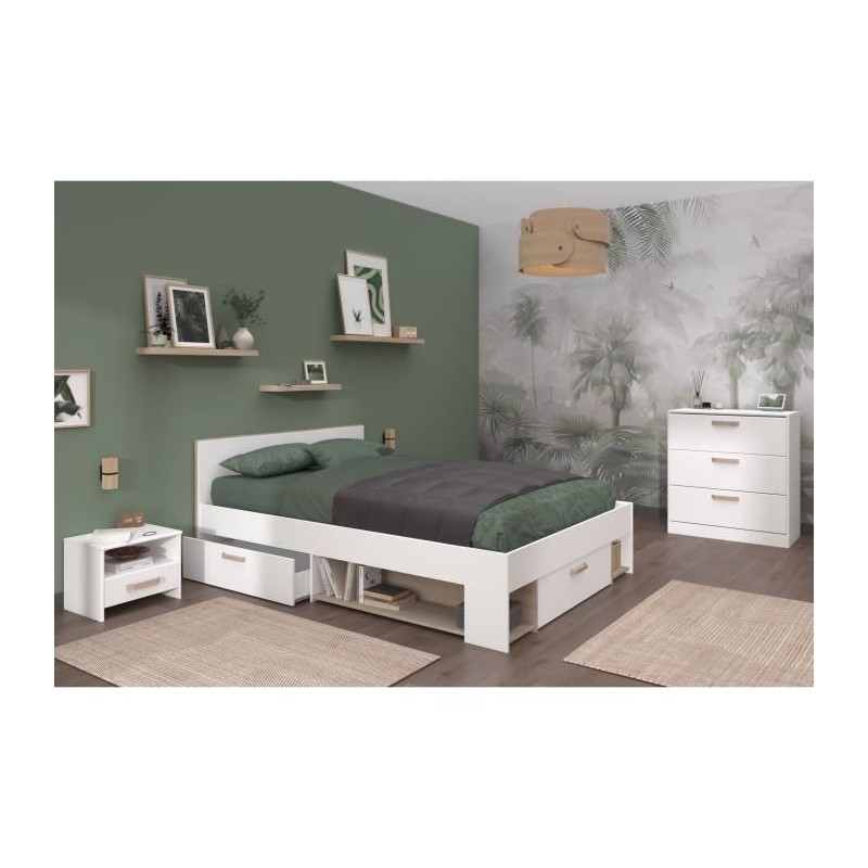 Chambre complete adulte DREAM : Lit 140x190/200 cm + 2 chevets + commo Chambre complete adulte DREAM : Lit 140x190/200 cm + 2 chevets + commo