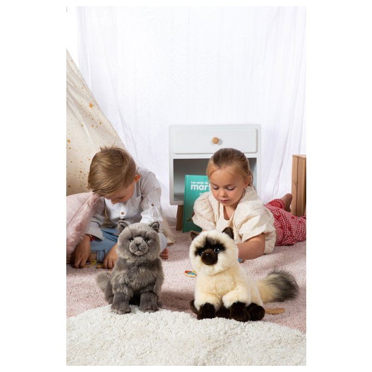 Peluche Chat Chartreux GIPSY TOYS - 28 cm - assise et réaliste