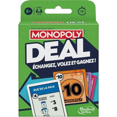 Monopoly Deal, jeu de cartes rapide pour 2 a 5 joueurs, jeux de soci