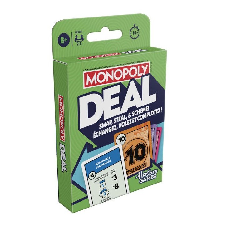 Monopoly Deal, jeu de cartes rapide pour 2 a 5 joueurs, jeux de société amusants pour la famille et les enfants, 2 a 5 joueu