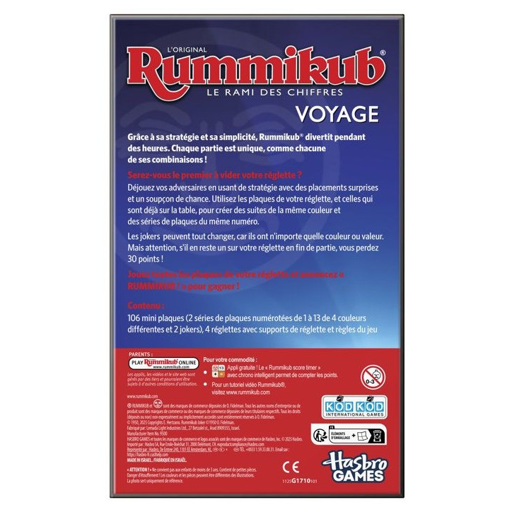 Rummikub Édition Voyage, mini jeu portatif avec 106 plaques, 2 a 4 joueurs, 20 min, jeux familiaux Hasbro Games officiel, de Rummikub Édition Voyage, mini jeu portatif avec 106 plaques, 2 a 4 joueurs, 20 min, jeux familiaux Hasbro Games officiel, de