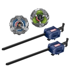 Beyblade X Starter Pack Dual Docteur Doom 0-80LO c. M. Fantastique 9-65A, 2 toupies de compétition Takara Tomy, 2 lanceurs, d
