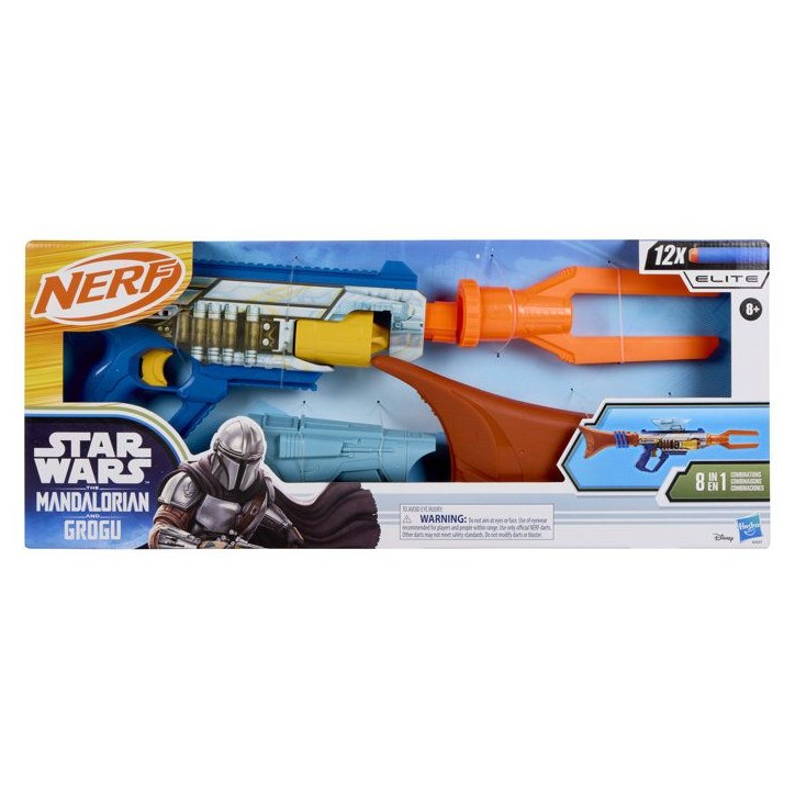 Nerf Star Wars Blaster The Mandalorian, viseur, canon, crosse de rangement, 12 fléchettes Nerf Elite, des 8 ans