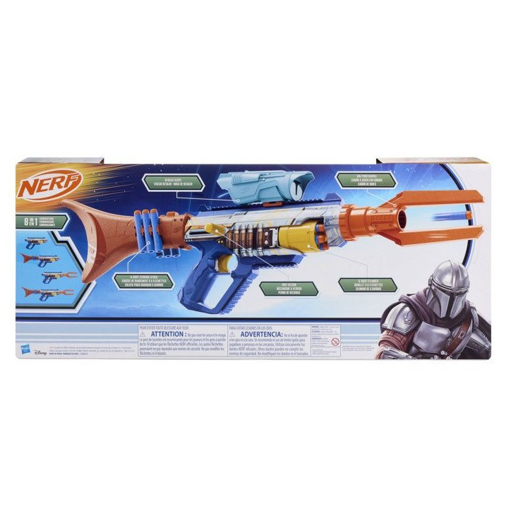 Nerf Star Wars Blaster The Mandalorian, viseur, canon, crosse de rangement, 12 fléchettes Nerf Elite, des 8 ans