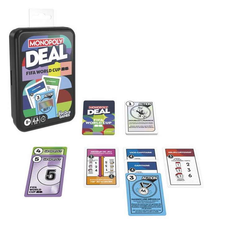 Monopoly Deal FIFA World Cup édition 2026, jeu de cartes sous licence officielle pour enfants, 2 a 5 joueurs, 15 min, des 8 ans
