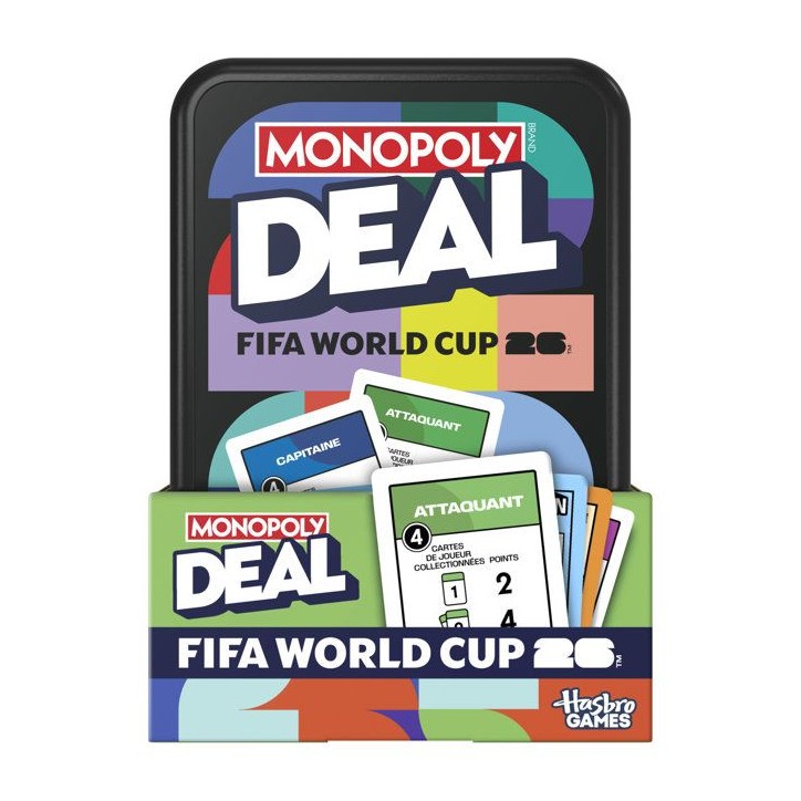 Monopoly Deal FIFA World Cup édition 2026, jeu de cartes sous licence officielle pour enfants, 2 a 5 joueurs, 15 min, des 8 ans