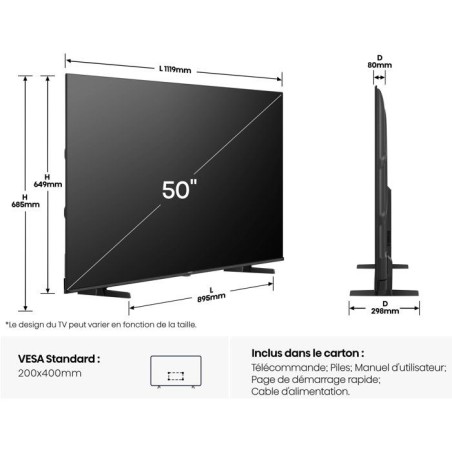 Hisense 50E77Q - TV QLED 50 (126 cm) - 4K UHD 3840x2160 - HDR10+ - Smart TV - 3xHDMI 2.1 - WiFi