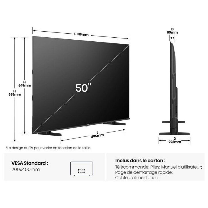 Hisense 50E77Q - TV QLED 50 (126 cm) - 4K UHD 3840x2160 - HDR10+ - Smart TV - 3xHDMI 2.1 - WiFi Hisense 50E77Q - TV QLED 50 (126 cm) - 4K UHD 3840x2160 - HDR10+ - Smart TV - 3xHDMI 2.1 - WiFi