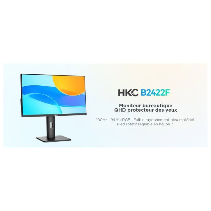 Écran PC - HKC - 24 - QHD - Dalle IPS - USB-C 65 W - Ajustable en hauteur - B2422F Écran PC - HKC - 24 - QHD - Dalle IPS - USB-C 65 W - Ajustable en hauteur - B2422F