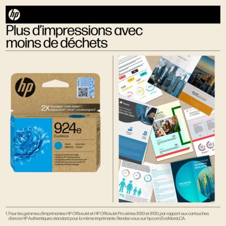 HP 924e Cartouche d'encre cyan EvoMore authentique (4K0U7NE) - Pour HP OfficeJet Pro 8120, 8130