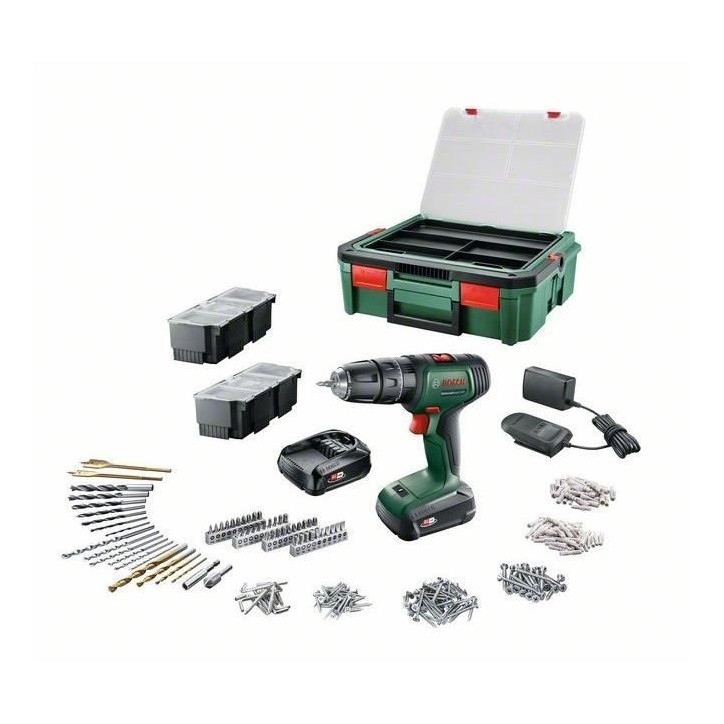 Perceuse-visseuse Bosch - UniversalDrill 18 (Livrée avec 2 batteries 1,5 Ah, SystemeBox, 241 accessoires) - PowerForAll