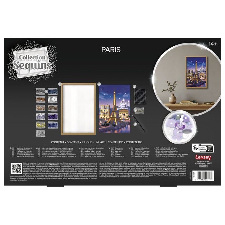 Jeu créatif - LANSAY - COLLECTION SEQUINS - PARIS - Cadre en bois et illustration - Des 14 ans