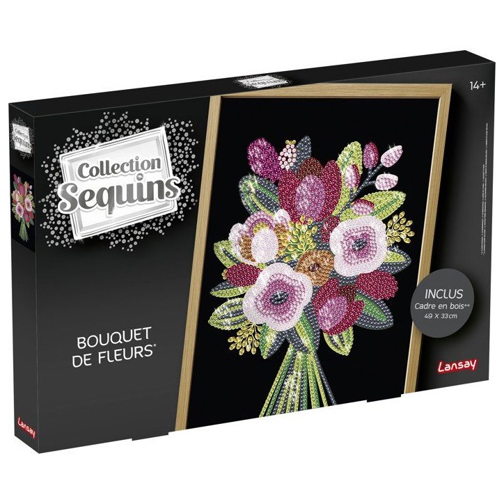 Jeu créatif - LANSAY - COLLECTION SEQUINS - BOUQUET DE FLEURS - Cadre en bois et illustration - Des 14 ans