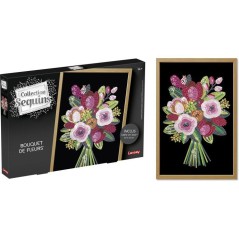 Jeu créatif - LANSAY - COLLECTION SEQUINS - BOUQUET DE FLEURS - Cadre en bois et illustration - Des 14 ans