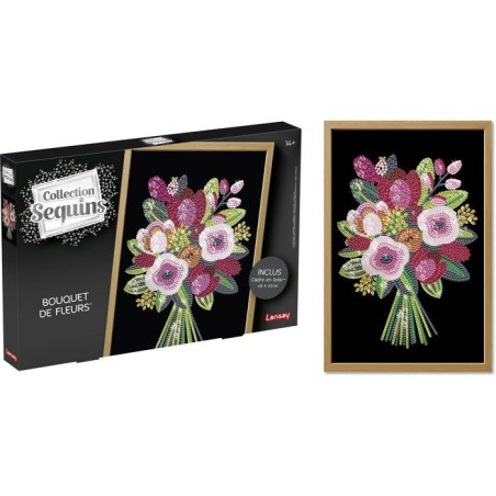 Jeu créatif - LANSAY - COLLECTION SEQUINS - BOUQUET DE FLEURS - Cadre en bois et illustration - Des 14 ans