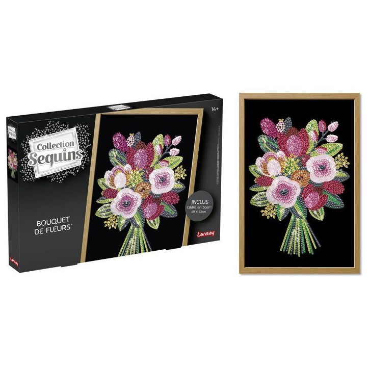 Jeu créatif - LANSAY - COLLECTION SEQUINS - BOUQUET DE FLEURS - Cadre en bois et illustration - Des 14 ans
