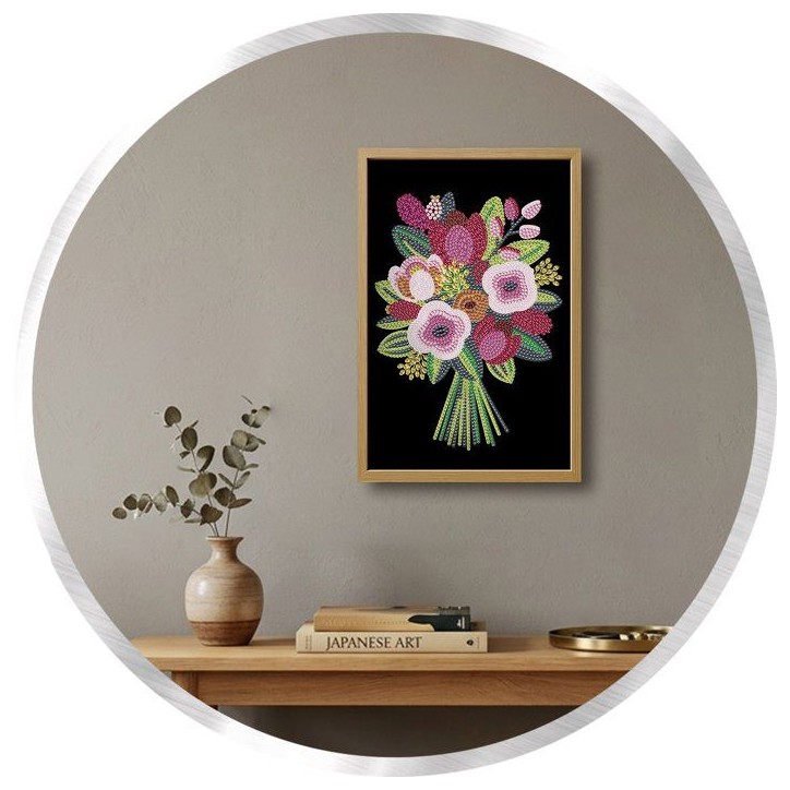 Jeu créatif - LANSAY - COLLECTION SEQUINS - BOUQUET DE FLEURS - Cadre en bois et illustration - Des 14 ans