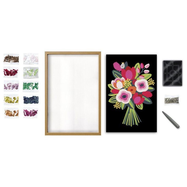 Jeu créatif - LANSAY - COLLECTION SEQUINS - BOUQUET DE FLEURS - Cadre en bois et illustration - Des 14 ans