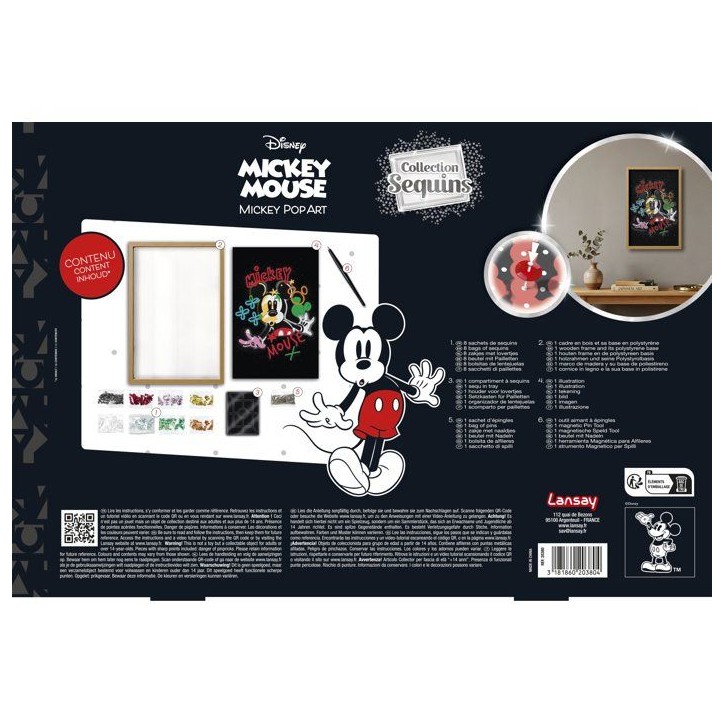 Jeu créatif - LANSAY - COLLECTION SEQUINS - MICKEY POP ART - Cadre en bois et illustration - Des 14 ans