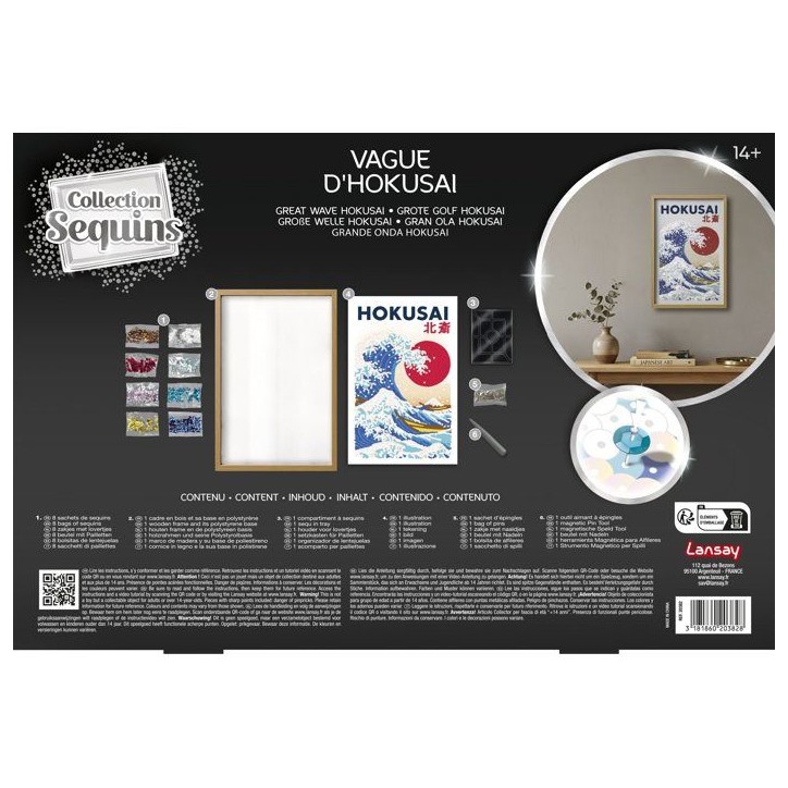 Jeu créatif - LANSAY - COLLECTION SEQUINS - LA GRANDE VAGUE HOKUSAI - Cadre en bois et illustration - Des 14 ans Jeu créatif - LANSAY - COLLECTION SEQUINS - LA GRANDE VAGUE HOKUSAI - Cadre en bois et illustration - Des 14 ans