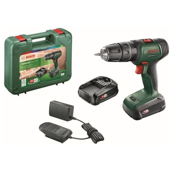 Perceuse a percussion sans-fil Bosch - UniversalImpact 18 (Livrée avec 2 batteries 18V-1,5Ah + chargeur + coffret de transport) Perceuse a percussion sans-fil Bosch - UniversalImpact 18 (Livrée avec 2 batteries 18V-1,5Ah + chargeur + coffret de transport)