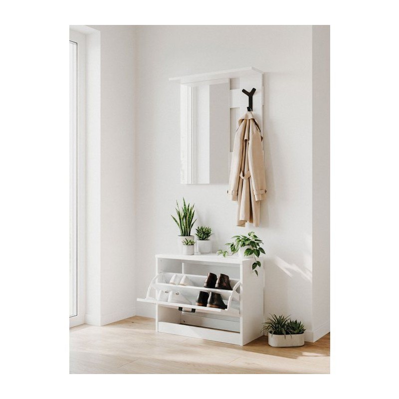 Vestiaire d'entrée - Décor blanc - L65 x H180 x P25 cm
