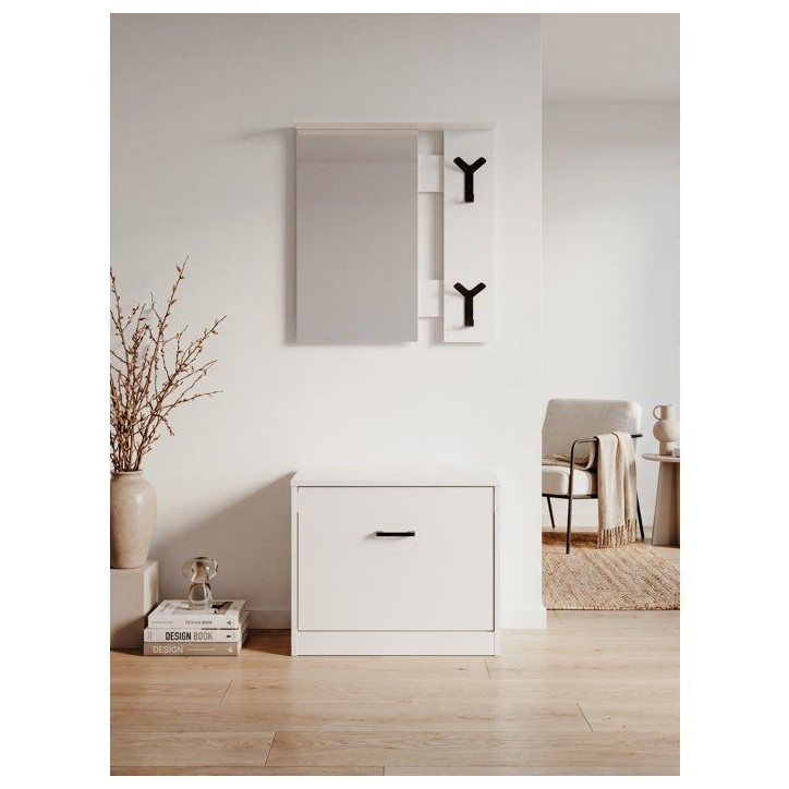 Vestiaire d'entrée - Décor blanc - L65 x H180 x P25 cm
