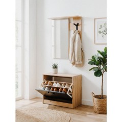 Vestiaire d'entrée - Décor chene et noir - L65 x H180 x P25 cm