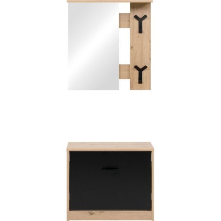 Vestiaire d'entrée - Décor chene et noir - L65 x H180 x P25 cm
