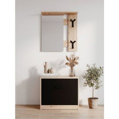 Vestiaire d'entrée - Décor chene et noir - L65 x H180 x P25 cm