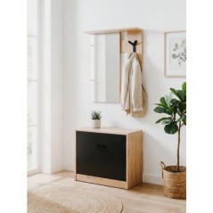 Vestiaire d'entrée - Décor chene et noir - L65 x H180 x P25 cm