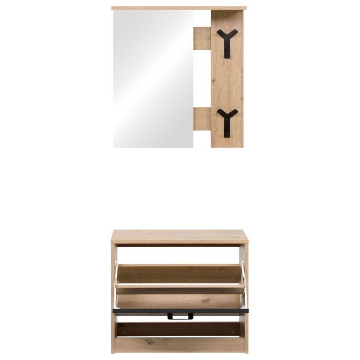 Vestiaire d'entrée - Décor chene et noir - L65 x H180 x P25 cm