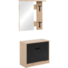 Vestiaire d'entrée - Décor chene et noir - L65 x H180 x P25 cm